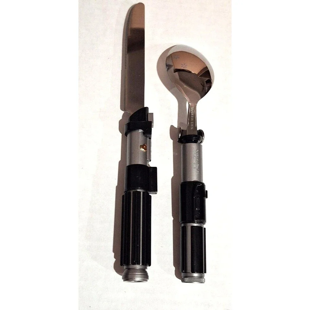 2 Pc Star Wars Yoda Spoon Darth Vader Knife Lightsaber Flatware Set Utensils